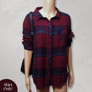 Thread & Supply Burgundy Plaid Flannel Shirt|Size X-Large